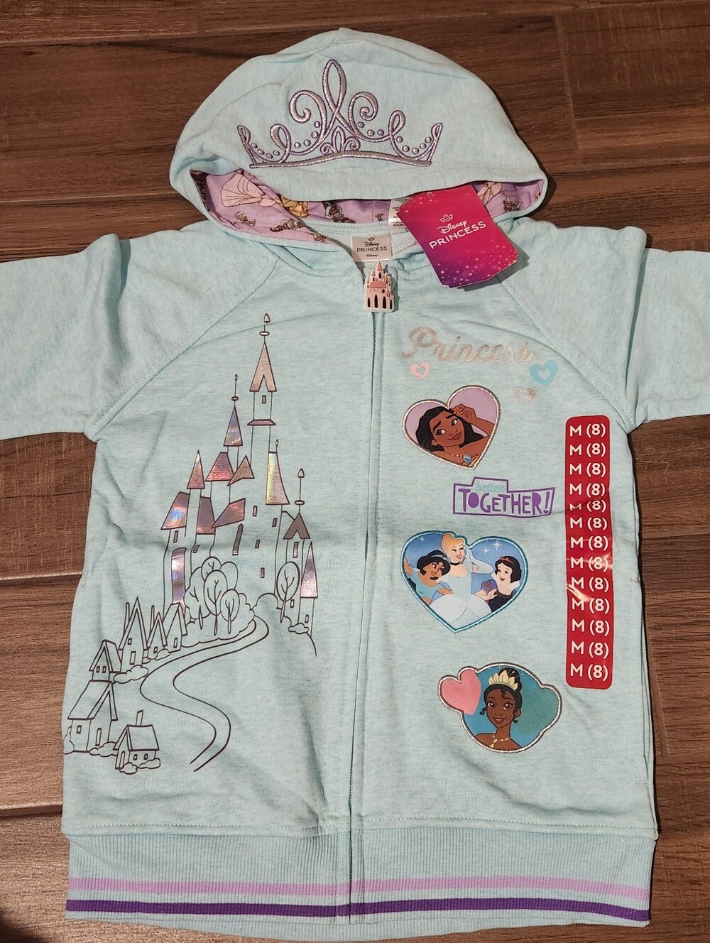 Disney Light Blue Princess Heart Hoodie with Ariel, Rapunzel & Moana